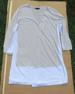 Alfani Colorblocked Open Front Cardigan cotton and linen beige with white size L - Picture 1 of 9