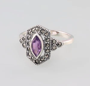 9927676 925er Silber Amethyst - Markasit - Ring Gr.56 Vintage - Bild 1 von 1