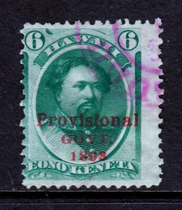 HAWAII — SCOTT 60 — 1893 6c KING KAMEHAMEHA V, RED OVERPRINT — USED — SCV $25 - Picture 1 of 2