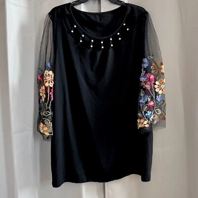 花卉女式上衣尺寸 3XL 黑色 Fairygrunge 波西米亚深浪漫透明 18112 — 第 1/4 张图片