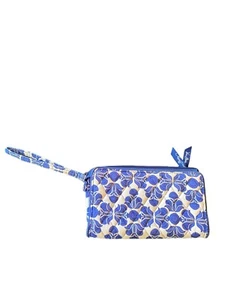 Vera Bradley Geldbörse blau Kobalt Kachel Reißverschluss Kalbsleder - Bild 1 von 5