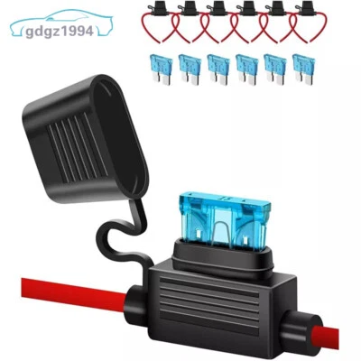 6pcs 14AWG Inline Fuse Holder 14 Gauge Automotive& 6× 15AMP Standard Blade Fuses - Image 1 of 4