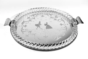 Fifties Murano Glas Tablett ° SPIEGELTABLETT ° geätzter Rokoko Dekor - Bild 1 von 6