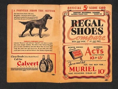 1938 BOSTON BEES vs BROOKLYN DODGERS scorecard - Image 1 of 2