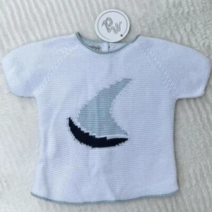 Nico Dingo Sail Boat baby girl boy Crochet knit top with buttons size 0-3 Months - Picture 1 of 3