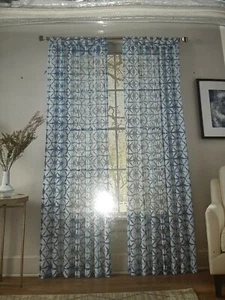 (4) Sumatra tab top Drapert Panels 54W x 84L blue and white - Picture 1 of 3