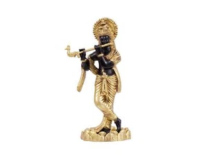 Shri Krishna Messing Statue für Puja, Home Mandir, Geschenk, Janmashtami 4,5 x 4,5 x 11 Zoll - Bild 1 von 4