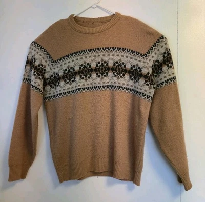 Vintage Sweater Mens L Cowichan Virgin Wintuk Nordic Fair Isle Orlon Acrylic 70s - Image 1 of 4