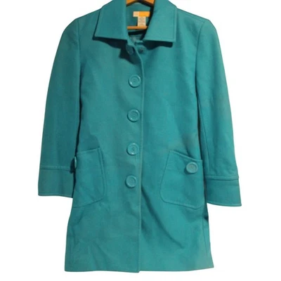 Бирюзовый горошек пальто женщин, кнопка спереди, карманы, повседневная куртка, зимнее пальто - Изображение 1 из 4