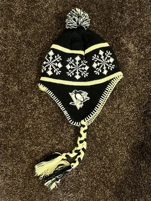 NHL Pittsburgh Penguins Knitted Beanie With Earflaps & Embroidered Logos. - Image 1 of 2