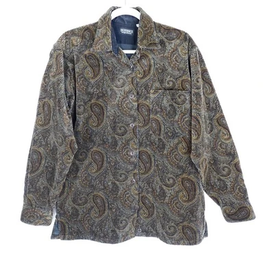 J Peterman Shirt Mens Medium Brown Paisley Corduroy Button Up Long Sleeve USA - Image 1 of 4
