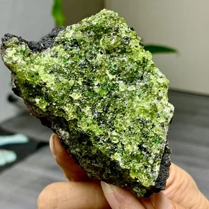 206G Natural Olivine Rock Specimen Deposits On Lava Stone Peridot Black - Picture 1 of 24