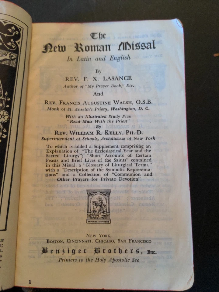The New Roman Missal Father Lasance 1937 Latin English Benziger Bros - Image 1 of 4