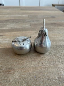 Vintage Gorham Pewter Apple & Pear Salt & Pepper Shaker Set NICE FREE SHIPPING - Picture 1 of 7