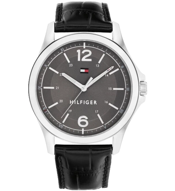Tommy Hilfiger Men's Essential Black Leather Strap Watch 42mm 1791376