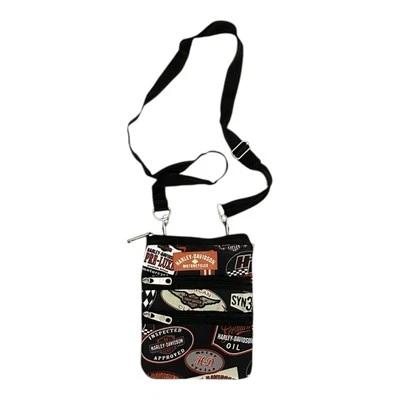 Bandolera Harley-Davidson de nailon con bolsillo de 3 cremalleras negra usada en excelente estado 7,5 x 9,5 Foto 1 de 4