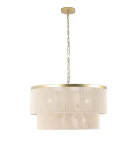 23.8 in. 6-Light Beige Hand Woven Drum Chandelier - Picture 1 of 2
