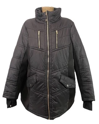 "Chaqueta Michael Kors Negra Talla Grande 2x 52"" Bolsillos con Cremallera Abrigo Estampado Animal" Foto 1 de 4