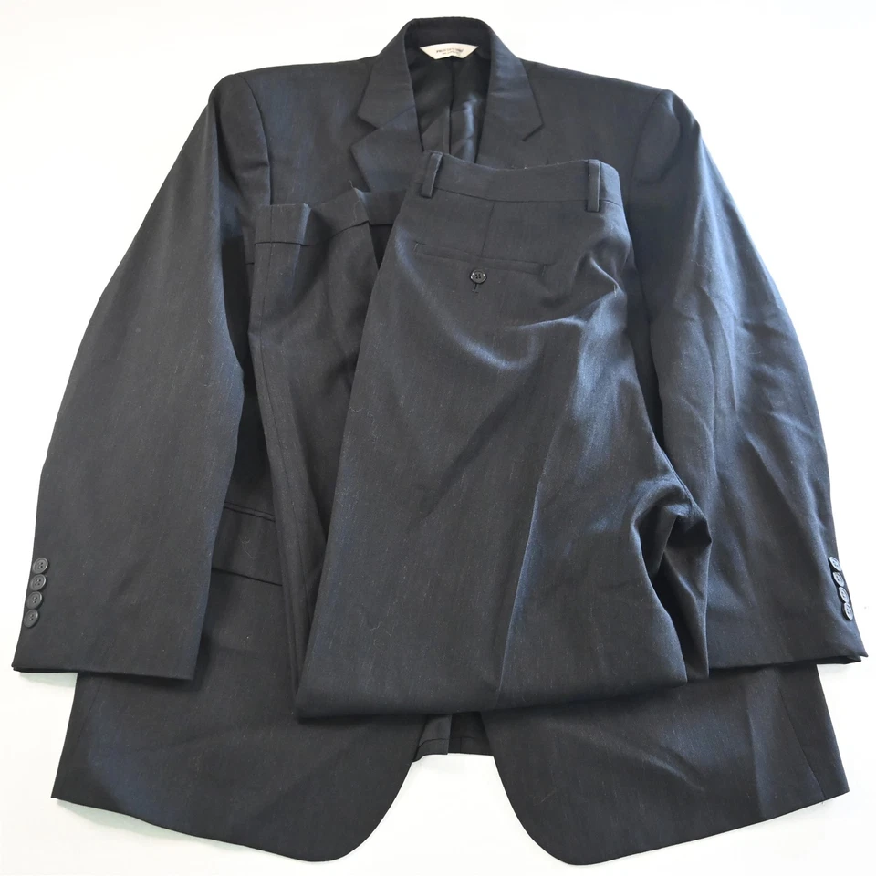 Pronto Uomo 44R 38x30 Charcoal Gray 100% Wool Mens Jacket Pants Suit - Image 1 of 4
