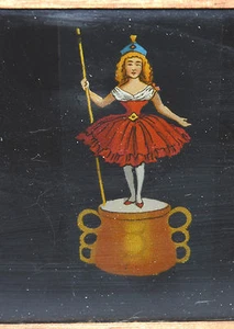 MAGIC LANTERN -PLAQUE animée à Tirette EN VERRE" PEINTE "-1890/1910-Fée & TASSE - Foto 1 di 7