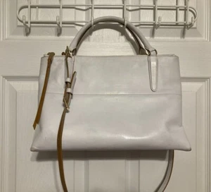 RARE Coach Chalk White Camel Edgestain Borough Bag Leather Satchel Crossbody - Picture 1 of 15