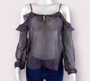 Arizona Jean Co Women’s Medium Sheer Off The Shoulder Ruffle Top Long Sleeve - Picture 1 of 7