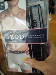 Men Izod 3 boxer briefs small 28-30 with contour pouch gray/black/blue   - Picture 1 of 6