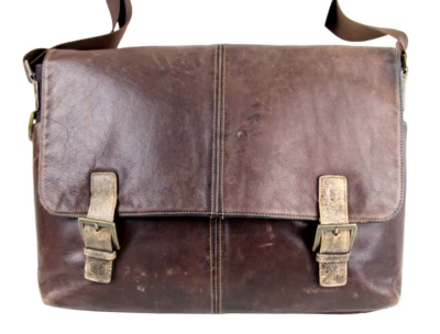 BOLSO DE HOMBRO BOCONI MARRÓN CUERO REAL LONA SOLAPA PORTÁTIL XBODY MENSAJERO Foto 1 de 4