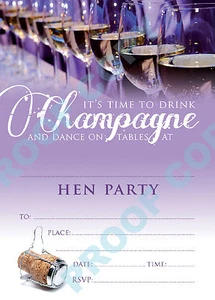 HEN DO INVITATIONS Party Invites Pack of 10 with envelopes - Picture 1 of 4