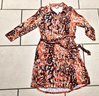 Cabi Dress Size M Multicolor Collared Buttons Belted 3/4 Sleeve Soft Stretchy - Image 1 of 4