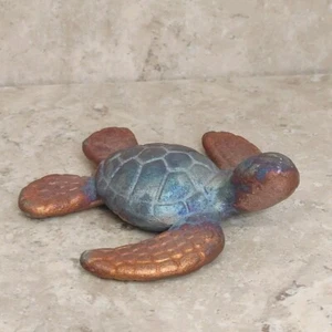 Raku Pottery Sea Turtle Signed By Artist JD 3.5" Long - Picture 1 of 7