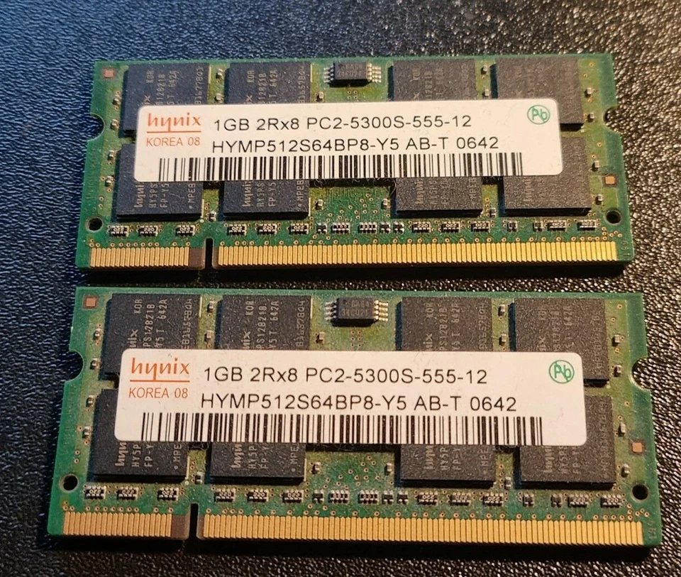 2x 1GB DDR2 SDRAM PC2-5300 (DDR2-667) HYMP512S64BP8-Y5 AB Ram Memoria Hynix - Immagine 1 di 1