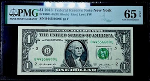 GEM 2013 $1 FEDERAL RESERVE NOTE- ASCENDING PAIRS LADDER #44556600-PMG #65EPQ - Picture 1 of 4