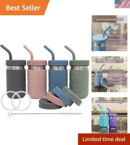 Set of 4 Kids Stainless Steel Tumblers with Silicone Straws - Dishwasher Safe - Picture 1 of 8