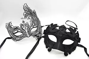 Couple Men Women Black Laser Cut Filigree Roman Greek Venetian Masquerade Mask - Picture 1 of 3