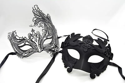 Couple Men Women Black Laser Cut Filigree Roman Greek Venetian Masquerade Mask  - Image 1 of 3