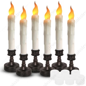6Pcs LED Flameless Flickering Taper Candles Battery Operated with Candle Holders - Picture 1 of 20