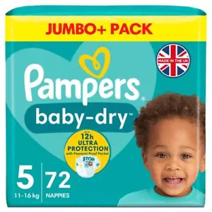 Pannolini Pampers taglia 5 Baby Dry Jumbo + confezione da 72 - Foto 1 di 5