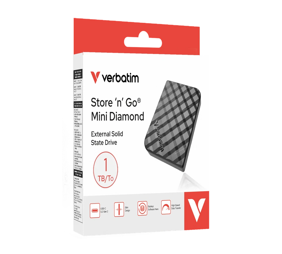 Verbatim Store 'n' Go Mini Diamond 1TB USB-C 3.2 Gen 2 SSD Schwarz - 1000 MB/s - Bild 1 von 1