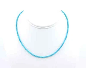 Small 3mm Thin Round Sleeping Beauty Vivid Sky Blue Turquoise Necklace Choker - Picture 1 of 4