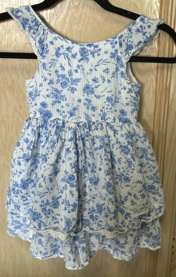 PIPPA & JULIE Dress Blue & White Floral Layered Spring 3T Sundress Cotton - Image 1 of 4