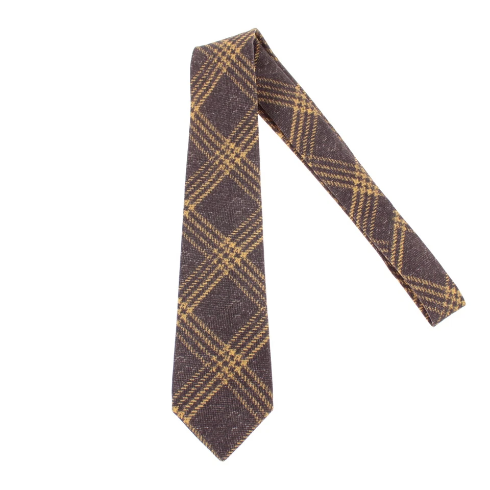 Corbata Kiton nueva sin etiquetas seda/lino/algodón siete pliegues en marrón grisáceo/amarillo a cuadros Foto 1 de 4