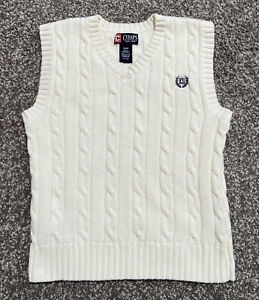CHAPS Size S (8) Cream Sweater Vest Cable Knit Ivory Logo Cotton Boys