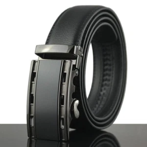 Men's Luxury Genuine Leather Dress Belt Sliding Buckle Ratchet Belts Waistband - Picture 1 of 7