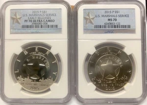 2015 US MARSHALS SERVICE Silver Dollar Set NGC PF70 & MS70💥FLAWLESS QUALITY💥ER - Picture 1 of 3