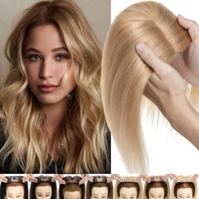 AU SALE 100% Remy Human Hair Topper Toupee Hairpiece Clip In Silk Base BalayagE - Image 1 of 4