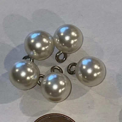 5 Vtg Pearl Round Ivory White Molded Plastic Dome BUTTONS Metal Shank 3/8” 10mm - Image 1 of 4