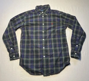 Ralph Lauren Boys Green Tartan Check Cotton Button Down Shirt Size Medium 10-12 - Picture 1 of 10