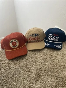 Hat Bundle 3 Pabst Blue Ribbon Original Beer Trucker Corduroy Snapback Rope Hat - Picture 1 of 11