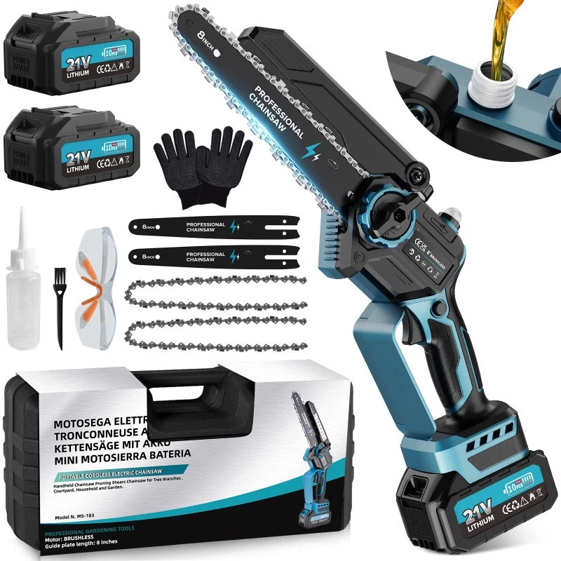 Mini Motosega 8 Pollici Elettrica a Batteria Brushless con 8000mAh 1200W - Immagine 1 di 4